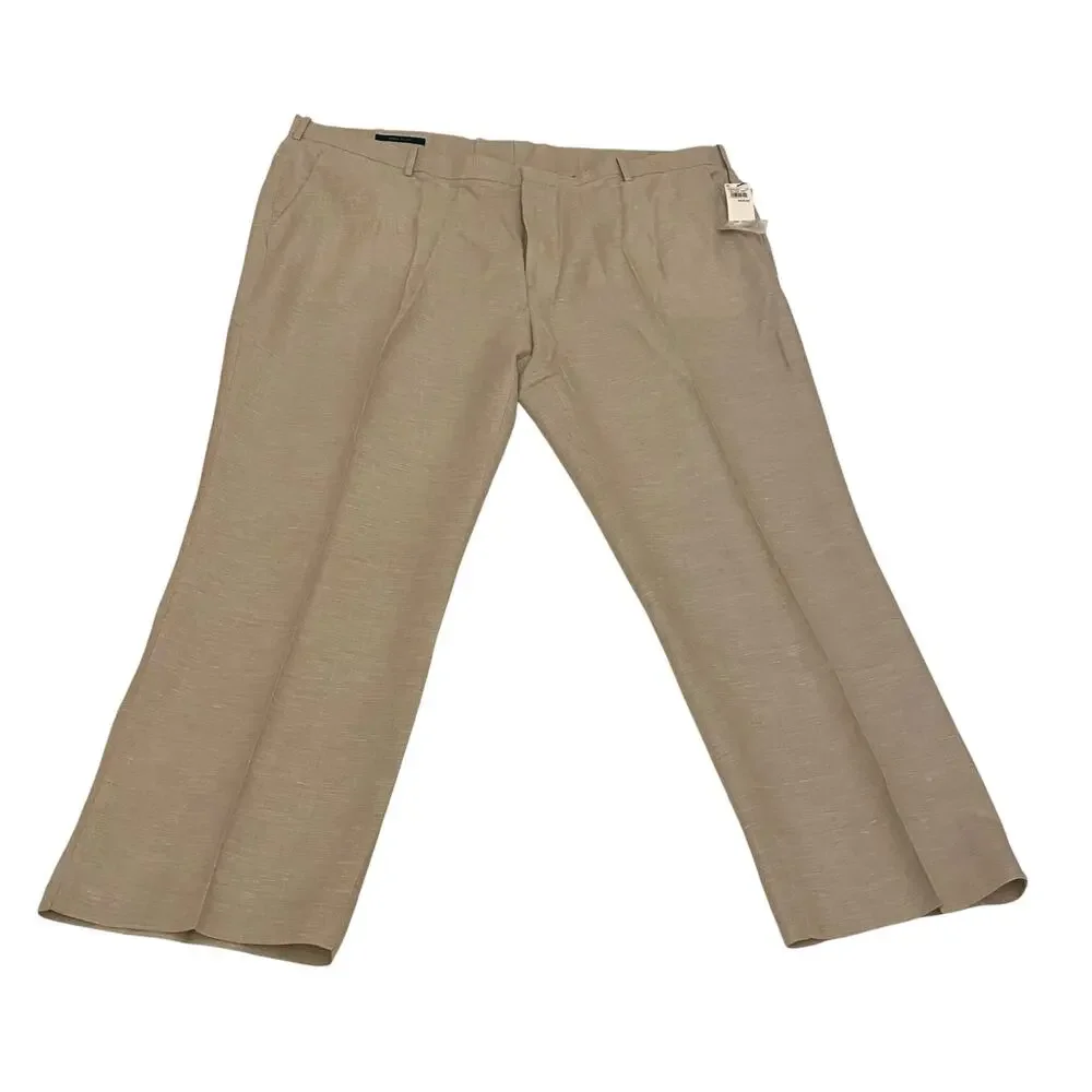 NWT Men's Perry Ellis Size 50 x 32 Linen & Cotton Blend Tan Chino Pants Trousers